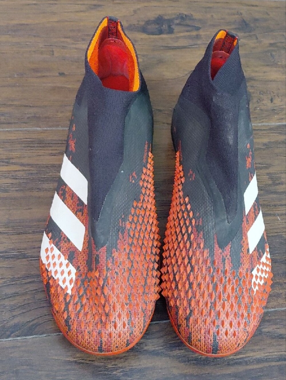adidas Laceless Soccer Shoes in Orange, Black & White